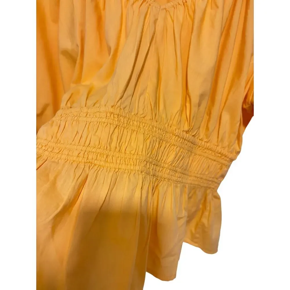 LOFT Bright Orange Smocked Peasant Puff Sleeve Peplum Blouse Women’s L